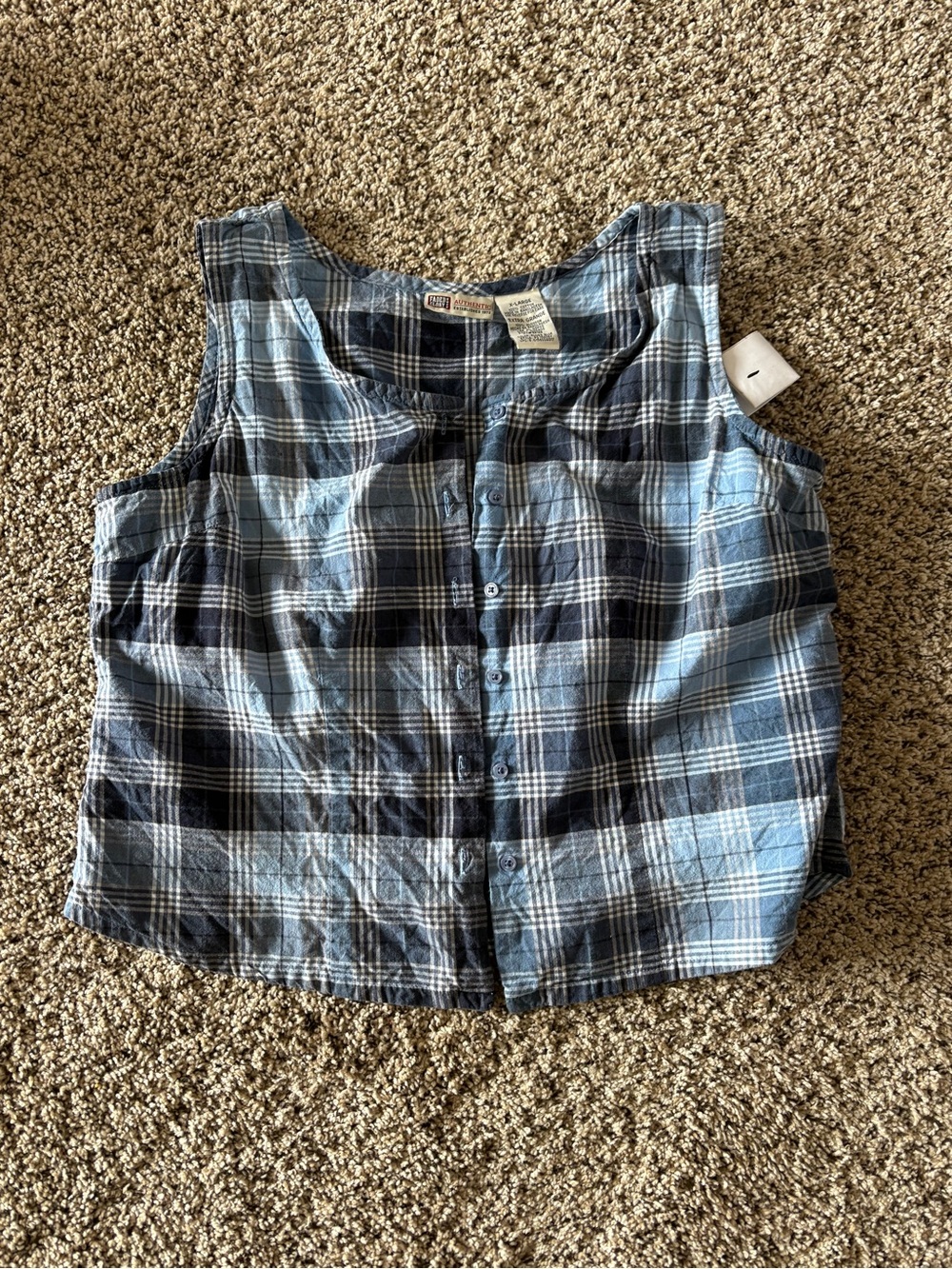 Faded Glory Blue and Black Plaid Sleeveless Button Tank